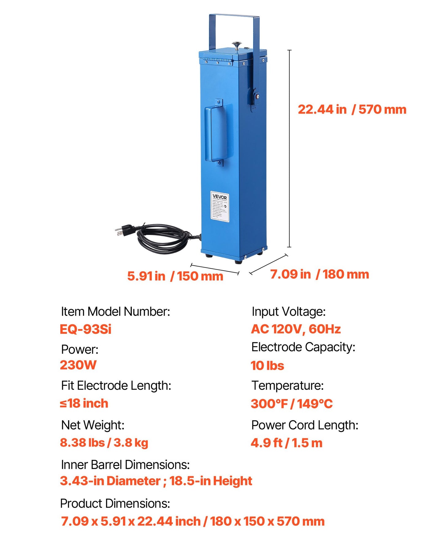 Portable Welding Rod Oven, 10LBS Capacity Electrodes Drying Oven 230W 120V, 300℉ Fast Heating Welding Rods Dryer for 18-inch Stick Electrodes - with Easy-to-Carry Handle & Safety Locking Latch