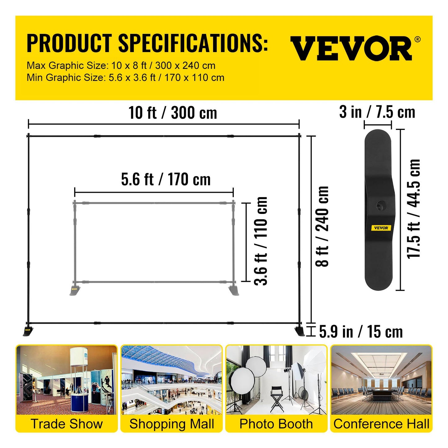 10 x 8 Ft Backdrop Banner Stand Adjustable Height and Width Newest Step and Repeat for Trade Show Wall Exhibitor Photo Booth Background