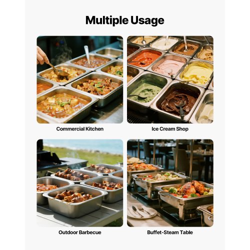 Rostfria ångpannor för hotell, 1/2 storlek x 98 mm djup, 6 l bordsångpanna, anti-sylt restaurangtillbehör återanvändbar rostfri cateringförvaring för hem, fest, restaurang, hotell, buffé, 6-pack | EU