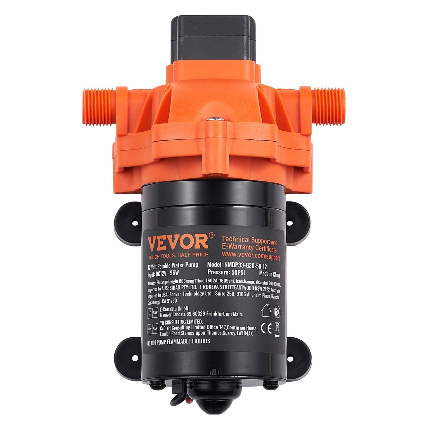 12V membranpump 3GPM 11,36 L/min 3-kammar vattenpump tryckbrytare