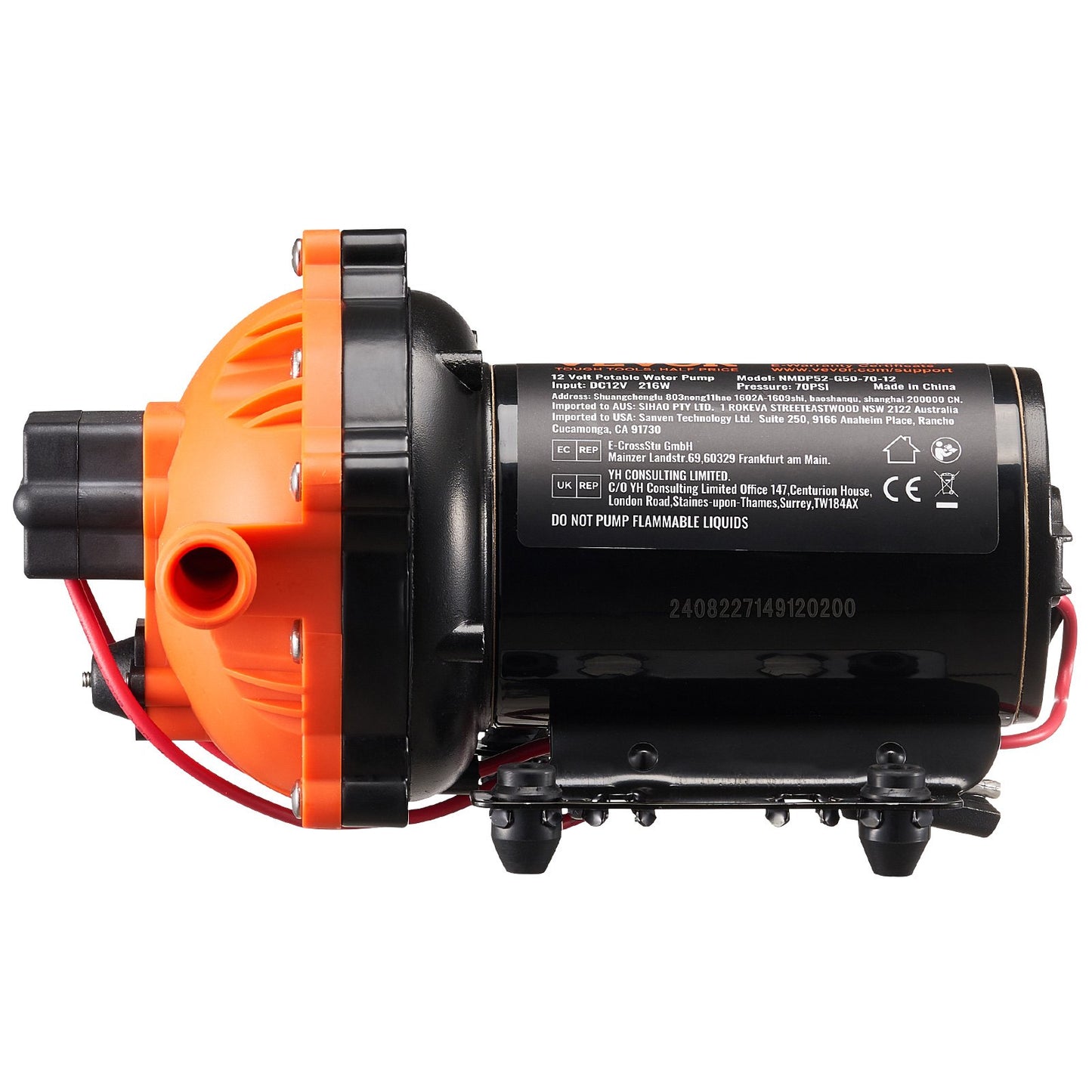 12V Diaphragm Pump, 5 GPM (18.93 L/min), 5-Chamber 12V DC Water Pump with Automatic Pressure Switch 40-100 PSI Adjustable, 1/2'' MNPT Port, for Agricultural Irrigation Construction Site Drainage