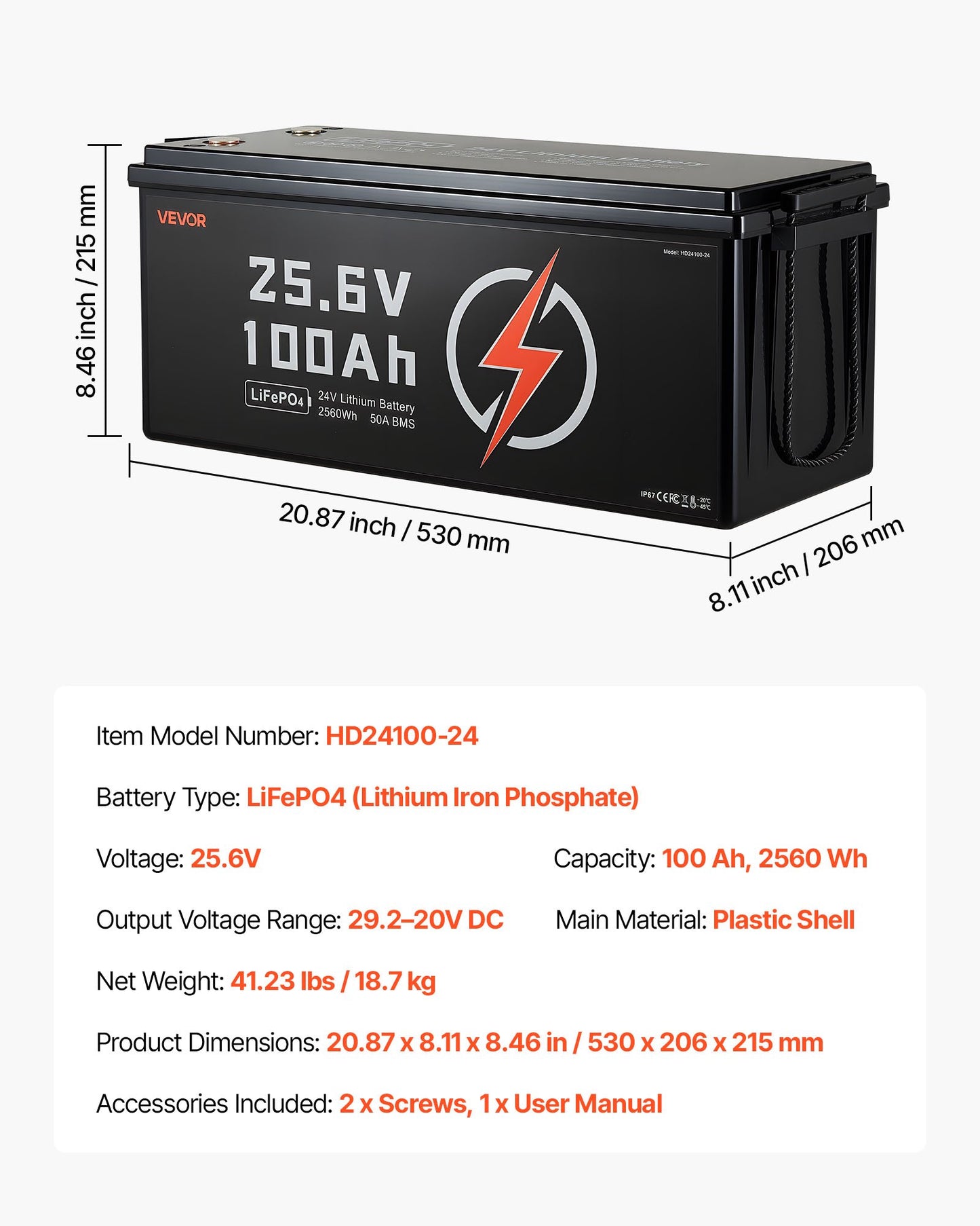24V 100Ah LiFePO4 Lithium Battery, Built-in 50A BMS, Deep Cycle Lithium Rechargeable Battery with Low Temperature Protection, 4000+ Cycles, Max. 2560Wh, for RV, Camper, Trolling Motors, Marine