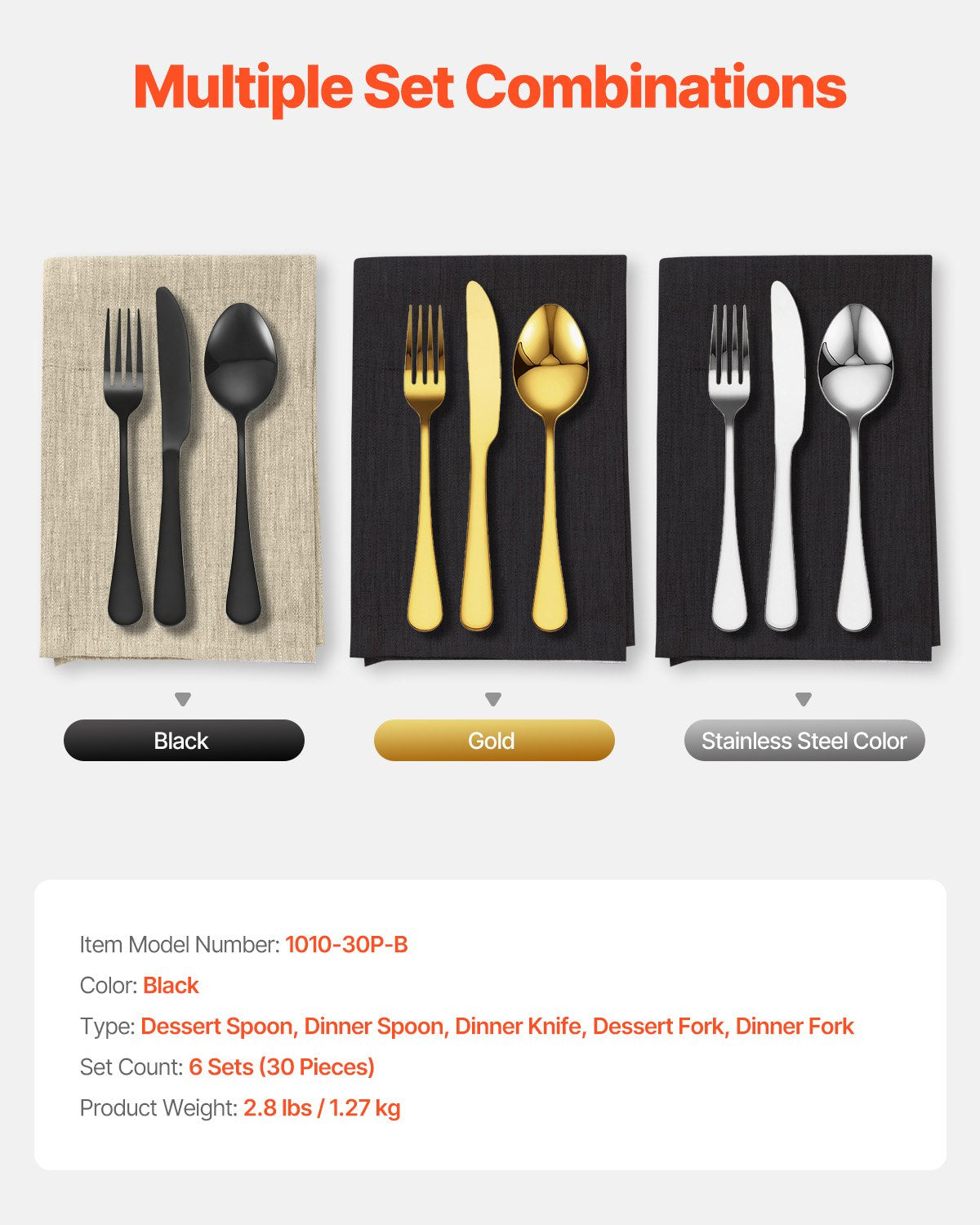 30-Piece Black Silverware Set, Food-Grade Stainless Steel Flatware Utensils for 6, Mirror Finished Cutlery Set, Dishwasher Safe Eating Tableware for Kitchen Home, Include Knife Fork Spoon