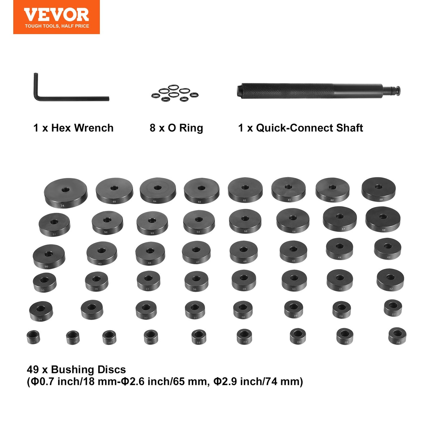 52PCS Custom Bushing Bearing & Seal Driver Set, Transmission Wheel Axle Bearing Race, Seal Driver Installer Remover, 18-65mm & 74mm Metric Discs Bush Removal Puller Bearing Press Tool Kit