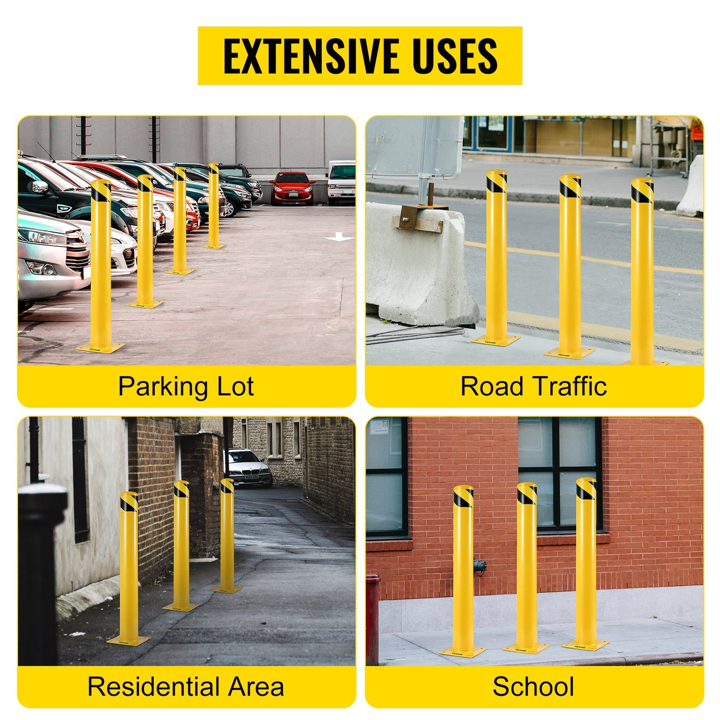 Safety Bollard 24"x4.5" Safety Barrier Bollard 4-1/2" OD 24" Height Yellow Powder Coat Pipe Steel Safety Barrier with 4 Free Anchor Bolts for Traffic-Sensitive Area