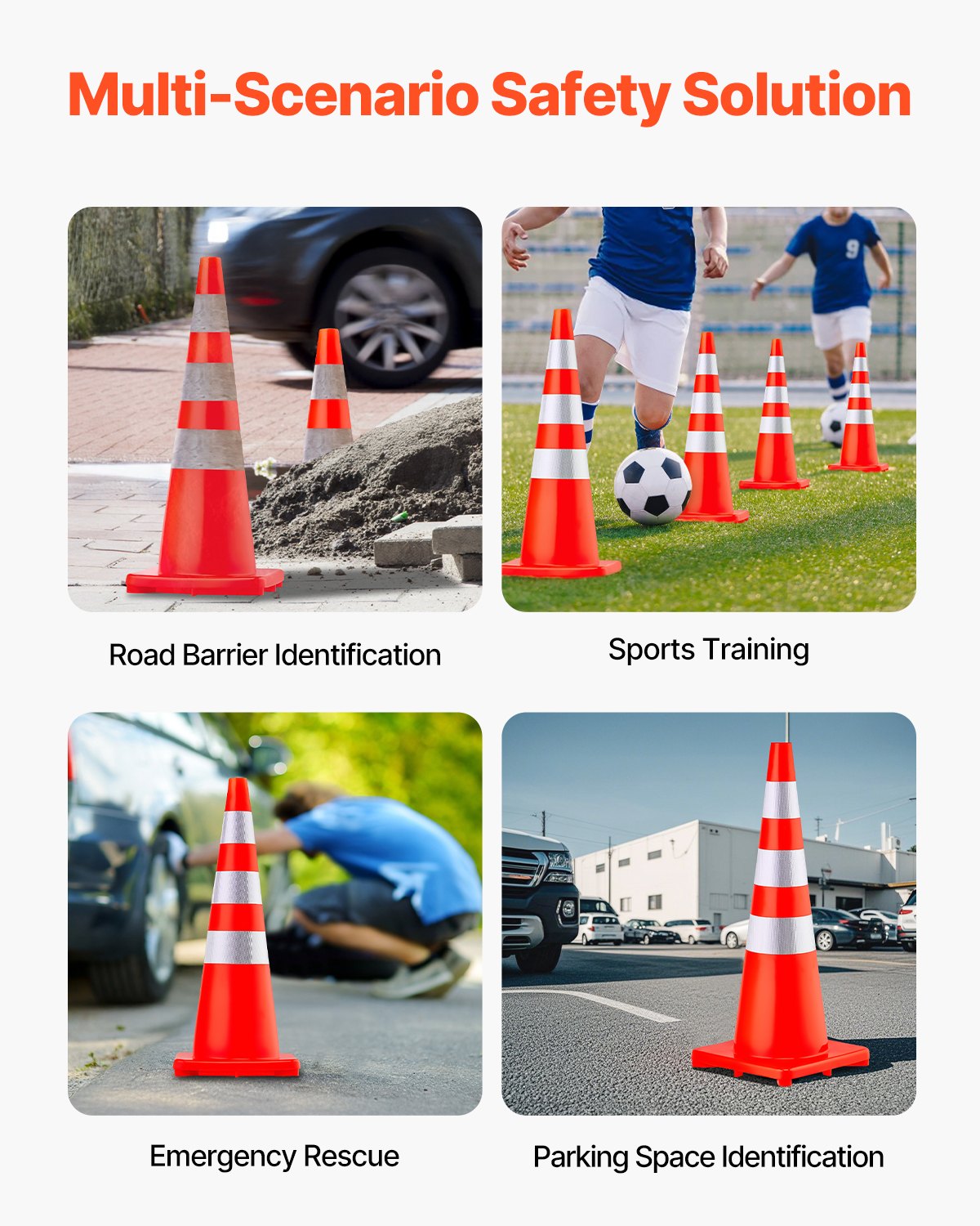 Safety Cones, 6 x 36\" Traffic Cones, PVC Orange Construction Cones, Reflective Collars Traffic Cones with Weighted Base Used for Traffic Control, Driveway Road Parking and School Improvement