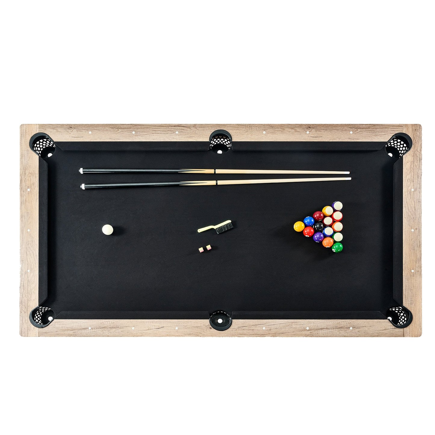 Billardtisch, 7 Fuß Billardtisch, verstellbare Beine, stabiler Billardtisch, Billardtisch-Set beinhaltet Bälle, Queue, Kreide und Bürste, Holzfarbe mit schwarzem Tuch, perfekt für Familienspielzimmer, Kinder und Erwachsene