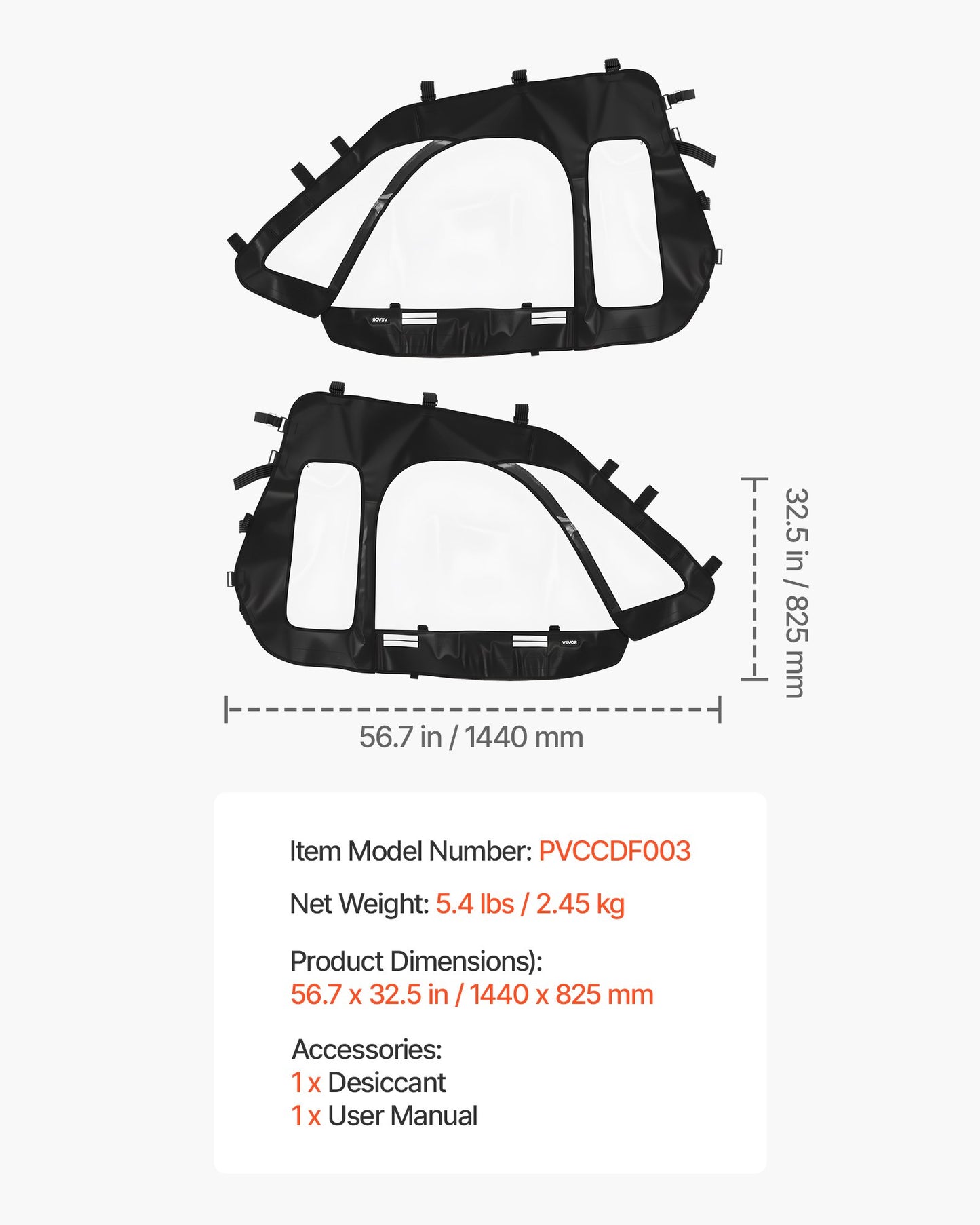 Cab Enclosure Upper Doors, Compatible with Polaris RZR XP 1000/XP Turbo 2014-2023, Soft Upper Doors, Windproof Upgraded Zipper UTV Soft Side Window Kit, Work with Side Mirrors and Windshields
