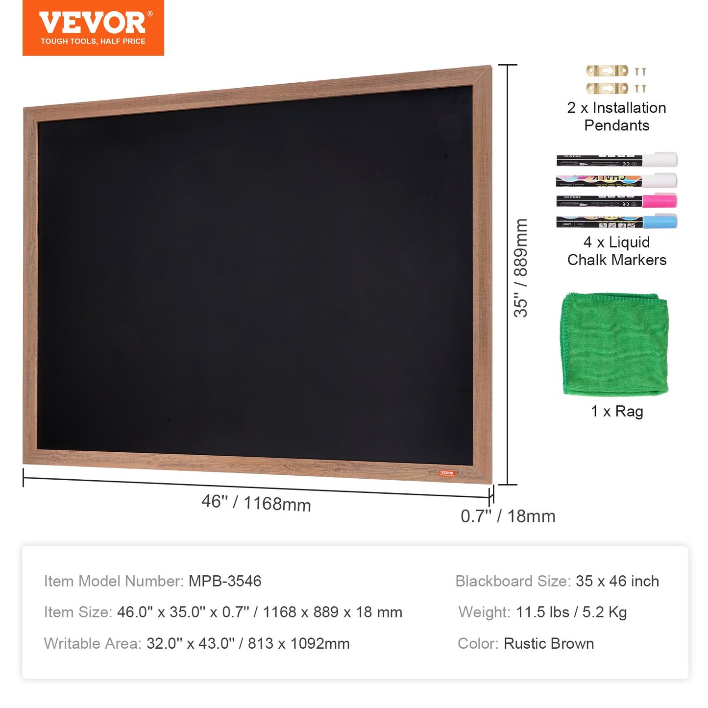 Magnetic Chalk Board, Hanging Message Signs with Chalks, Vintage Chalkboard Sign, Rustic Brown Framed Calendar and Bulletin Combo Boards, 35"x46", Kitchen, Home Decor, Wedding