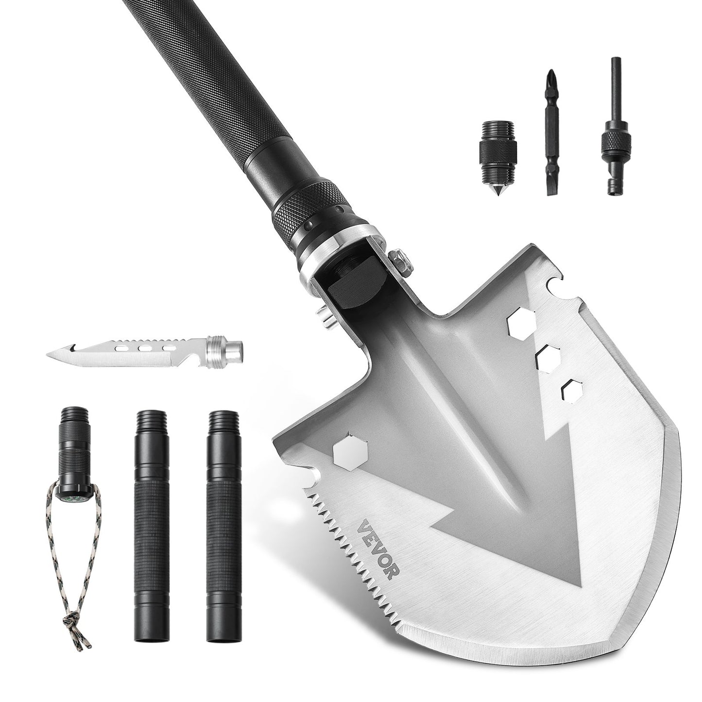 Survival Shovel, 11 in 1 Camping Shovel Folding Multitool, Military Grade Portable Compact Tactical Shovel, Multifunction for Off-Roading, Camping, Hiking, Outdoor, Survivalist and Emergency