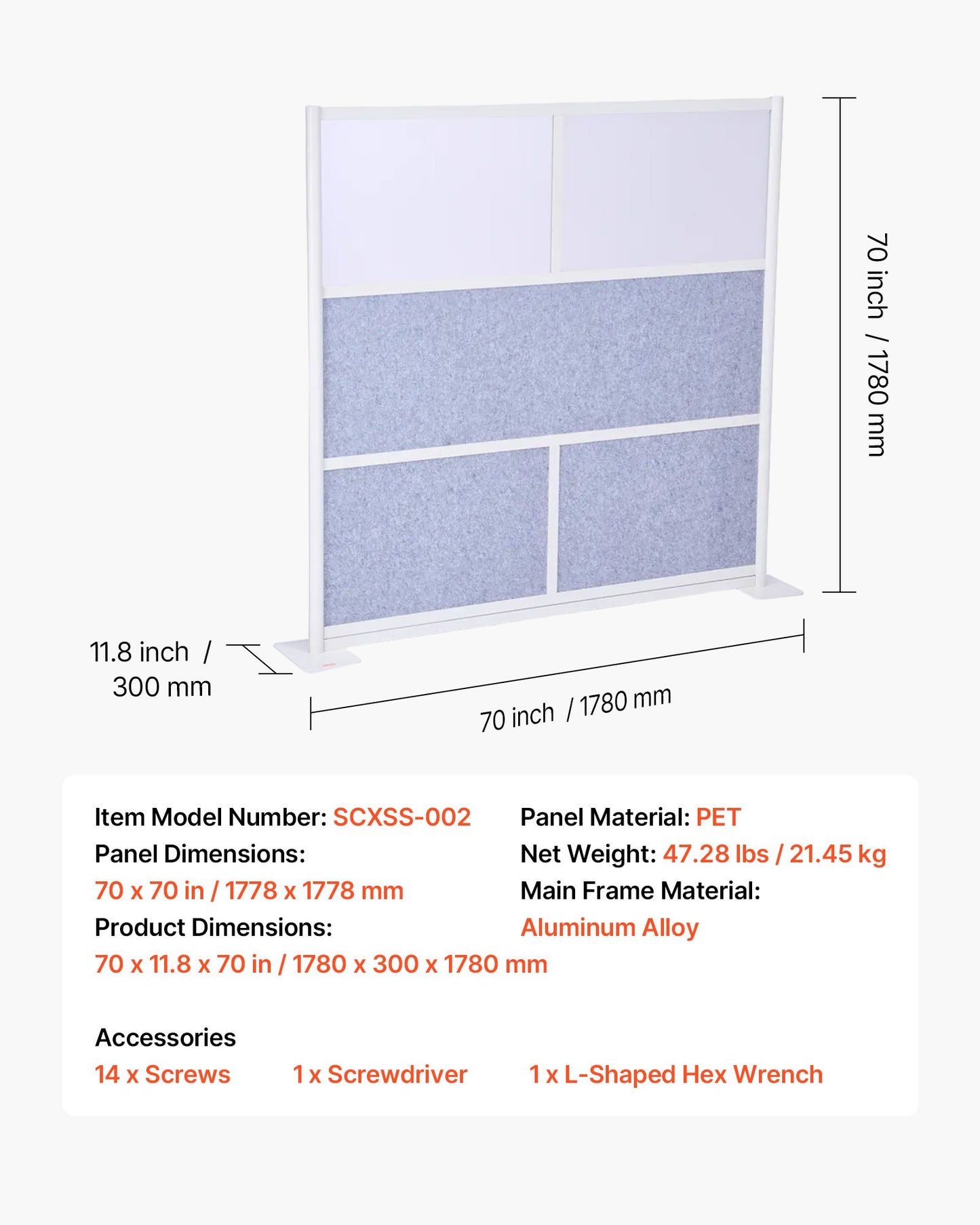 Office Divider Privacy Partition, 1-Pack, 70" x 70" Modular Wall Room Divider, PET Workstation Cubicle Partition with Frosted Windows, Freestanding Privacy Panel Wall for Office Library