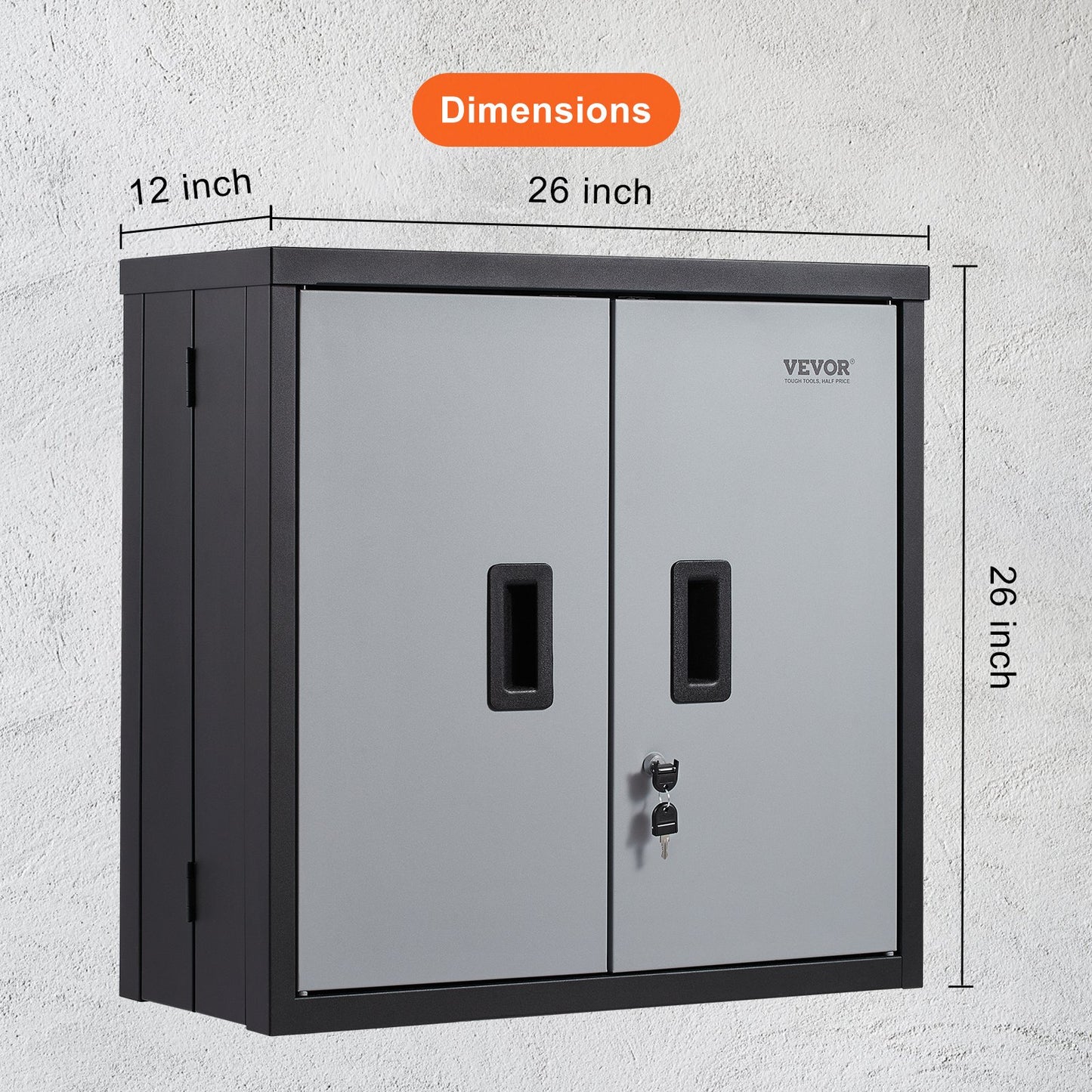 Foldable Wall Cabinet, Metal Garage Locker Mounted 26" Small Tool Chest 240 LBS Loading Capacity Adjustable Shelf Magnetic Door File for Warehouse Office Home Black
