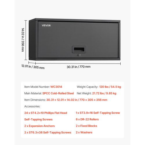 Metallväggskåp, 77B x 30,5D x 35,6H cm, Flytande verktygsskåp för garage med uppfällbar dörr, 54,5 kg belastning per hyllplan, Lämplig för garage, källare, kök, lager, montering krävs | EU