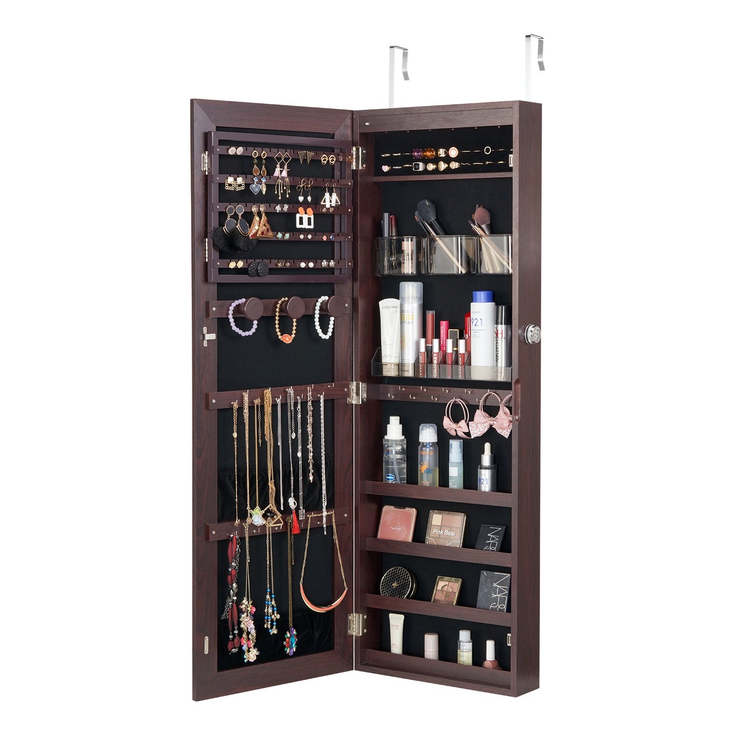 Spiegel-Schmuckschrank, 108 cm, abschließbar, Wand- oder Türmontage, braun