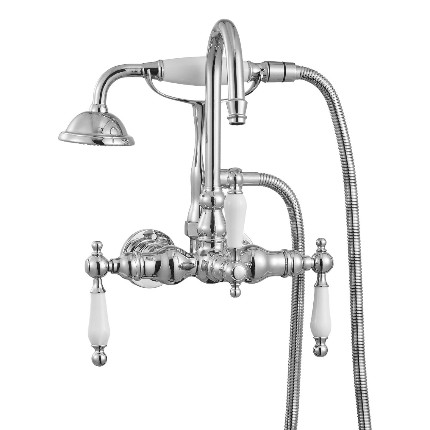 Clawfoot Tub Faucet, Wall-Mounted Bathtub Faucets with Handheld Shower, Polished Chrome Clawfoot Tub Filler Faucet Shower Kit with 59" Long Hose & Gooseneck Spout, Modern & Vintage for Bathtubs