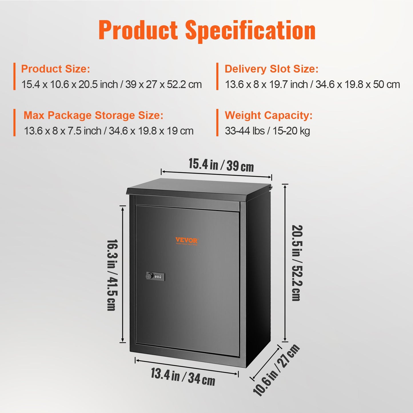 Package Delivery Boxes for Outside 15.4" x 10.6" x 20.5", Galvanized Steel Wall Mount Mailbox with Coded Lock, Anti-Theft Baffle, IPX3 Waterproof Lockable Large Mail Box for Porch, Curbside