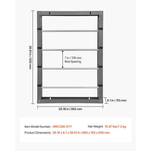 Trådrullställ 4 justerbara stänger Spolhållare Väggmontering 150 lbs Kapacitet