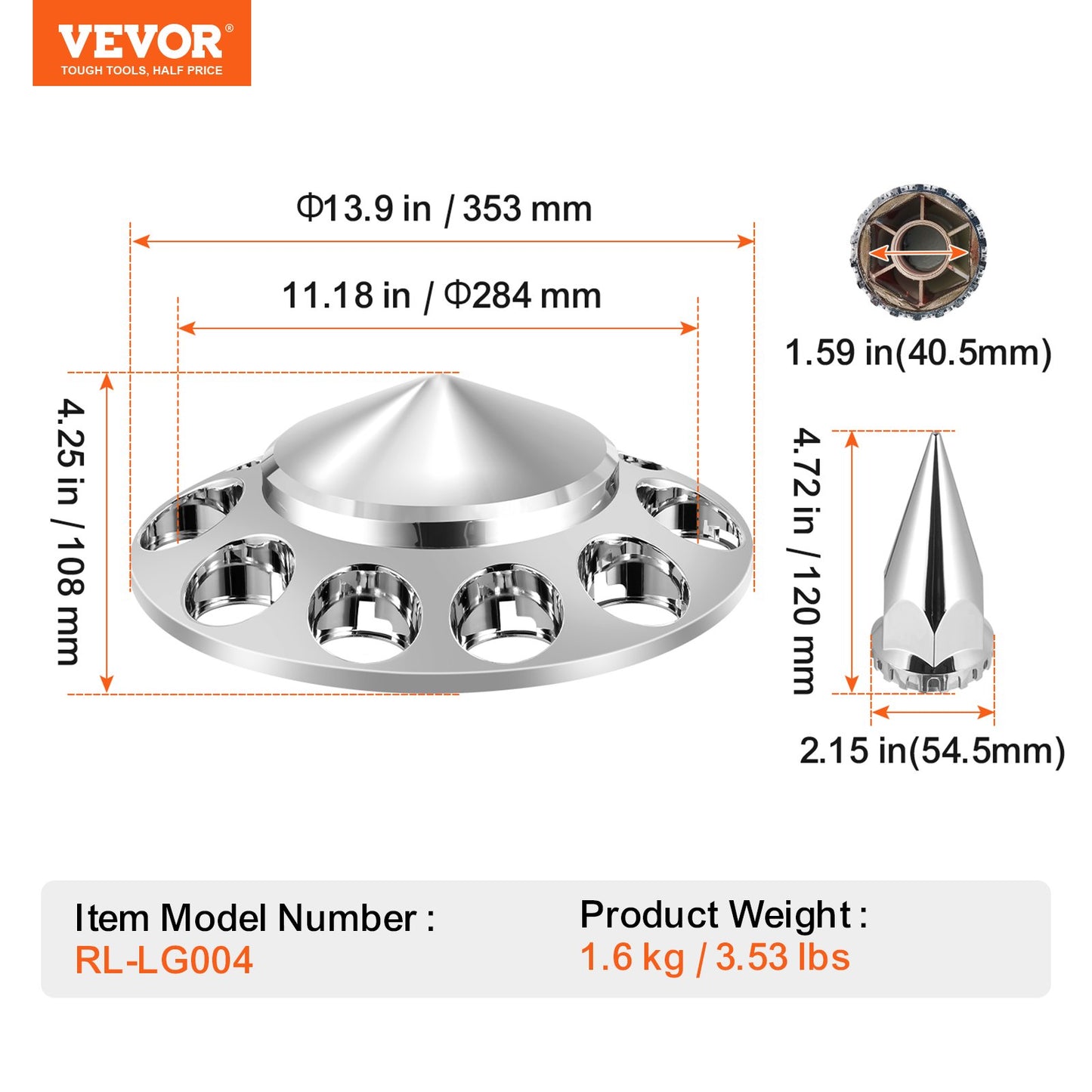 Front Axle Wheel Covers, Spiked Axle Cover for Semi Truck, ABS Electroplate Rust-Resistant Lug Nut Covers, Universal Fit, Installation Tool Included, Complete Axle Cover Combo Kit