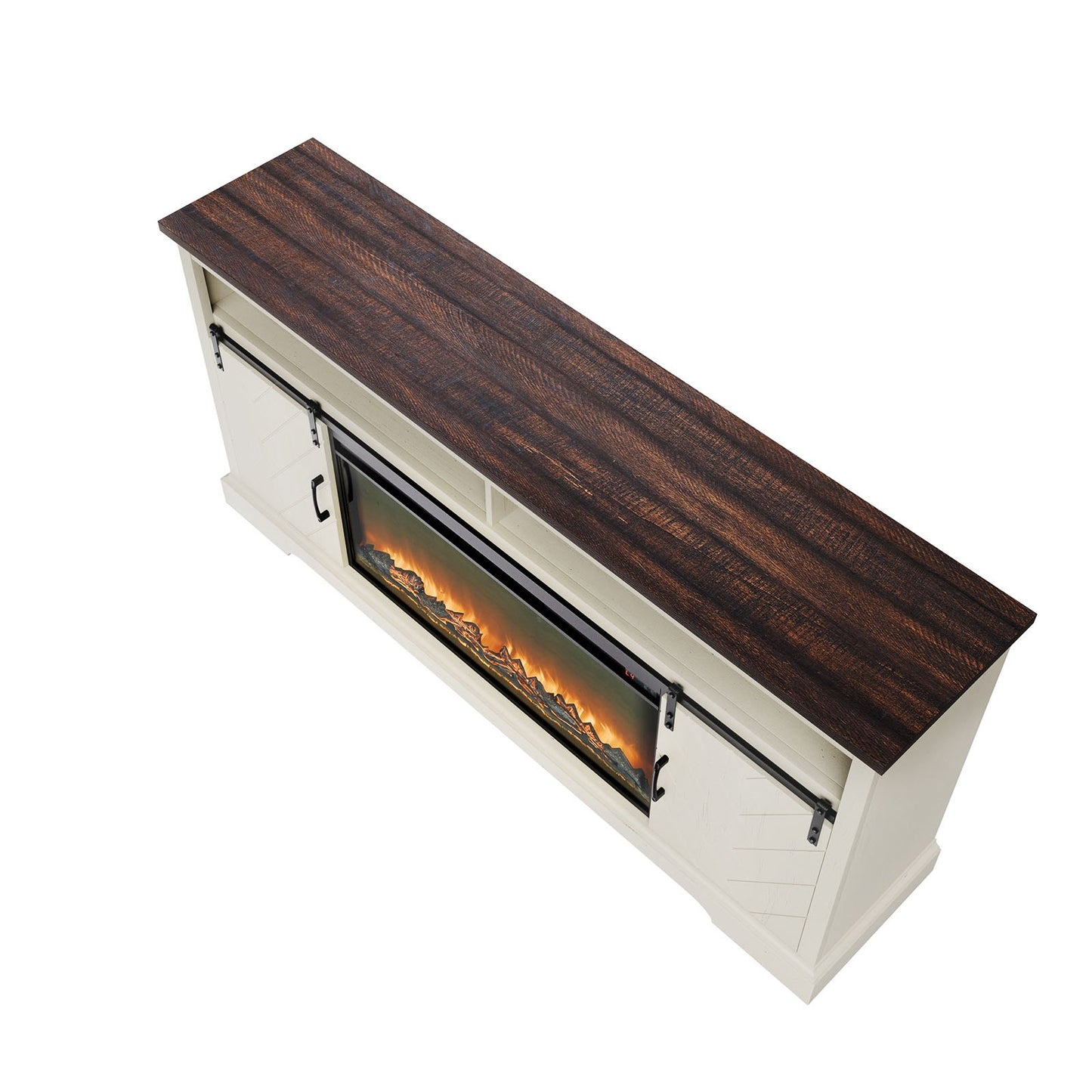 Fireplace TV Stand, Farmhouse Fireplace TV Stand for TVs up to 80 inch, Farmhouse Entertainment Center with 36 inch Fireplace & LED Lights, Electric Fireplaces for Living Room Bedroom, White