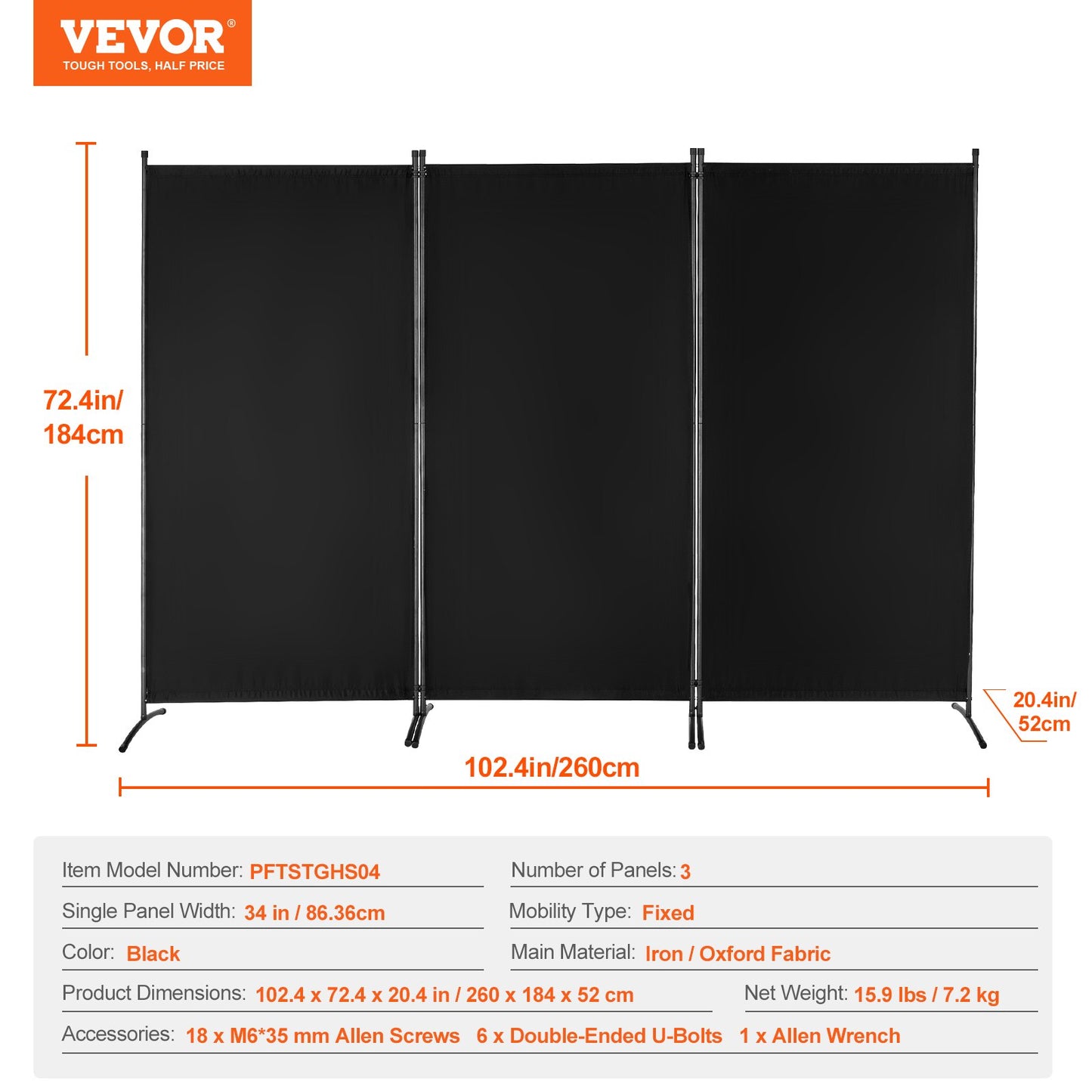 Room Divider, 3 Panel Room Divider, Folding Privacy Screen and Portable Partition Divider for Room Separation, Freestanding Room Partitions for Office, Bedroom, Study, Black