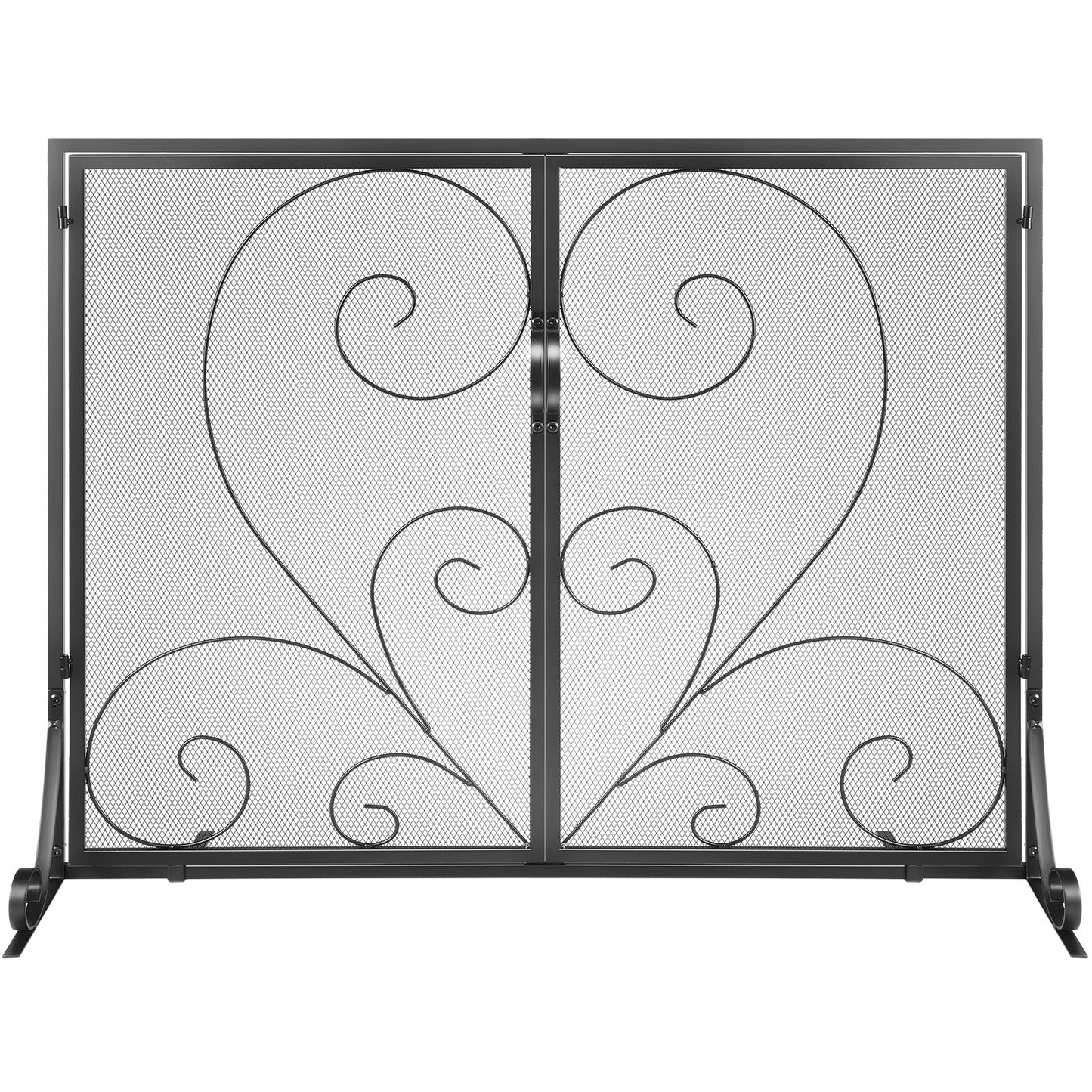 Fireplace Screen 1 Panel with Door, Sturdy Iron Mesh Fireplace Screen, 39"(L) x31.6"(H) Spark Guard Cover, Simple Installation, Free Standing Fire Fence Grate for Living Room Home Decor Vintage