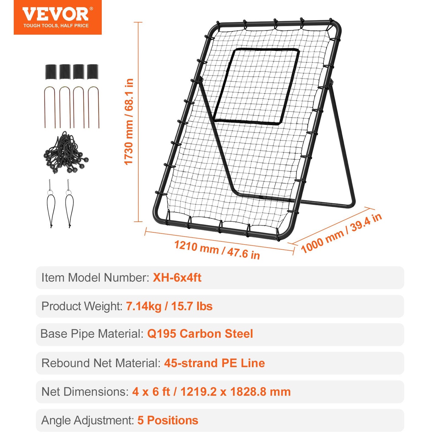 Baseball And Softball Rebounder Net, 4 x 6 Feet PitchBack Baseball Nest for Pitching and Fielding Training, Pitch Return Trainer Rebound Net with Pitching Target, 4 Adjustable Angles