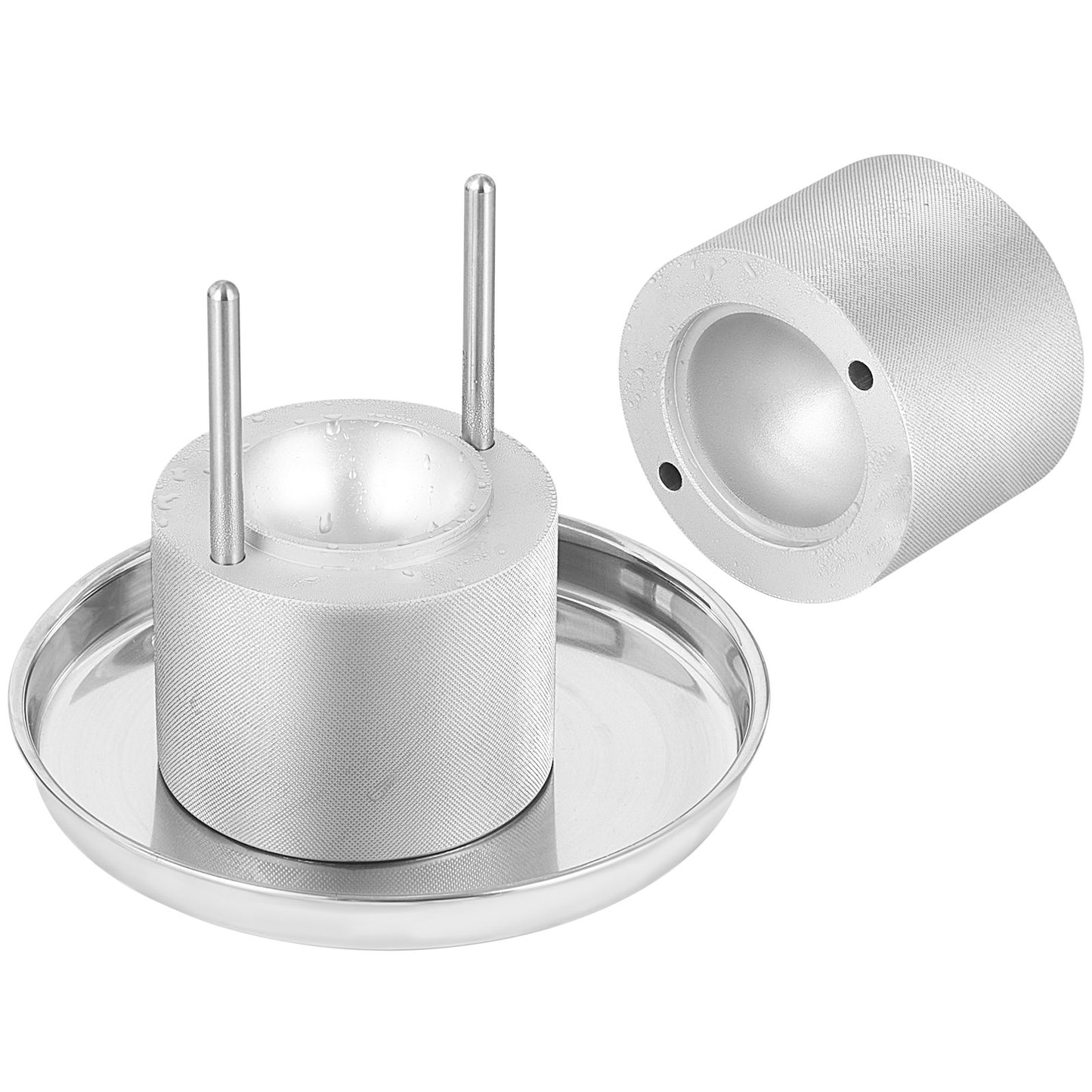 Eisballpresse, 2,4-Zoll-Eisballmaker, Eisballpressen-Set aus Flugzeug-Al-Legierung für 60-mm-Eiskugeln, Eispresse mit Zange und Abtropfschale, für Whisky, Cocktail, Bourbon, Scotch auf Partys und im Urlaub, Silber