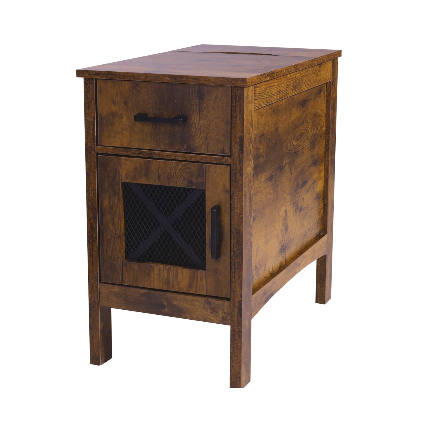 Farmhouse End Table Nightstand with USB Ports and Outlets 3-Tier Storage