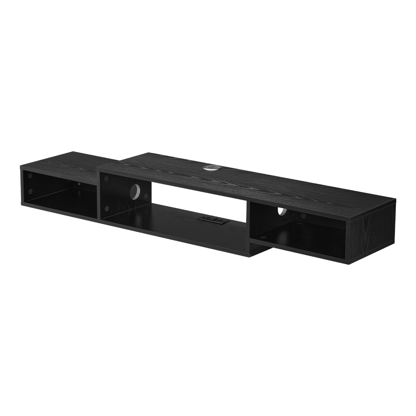 Floating TV Stand, 59" Wall Mount Entertainment Center with Power Outlet & Cable Hole, Modern Floating TV Shelf with Storage Cabinet for DVD Player, Cable Box, Game Console, TV Accessory, Black