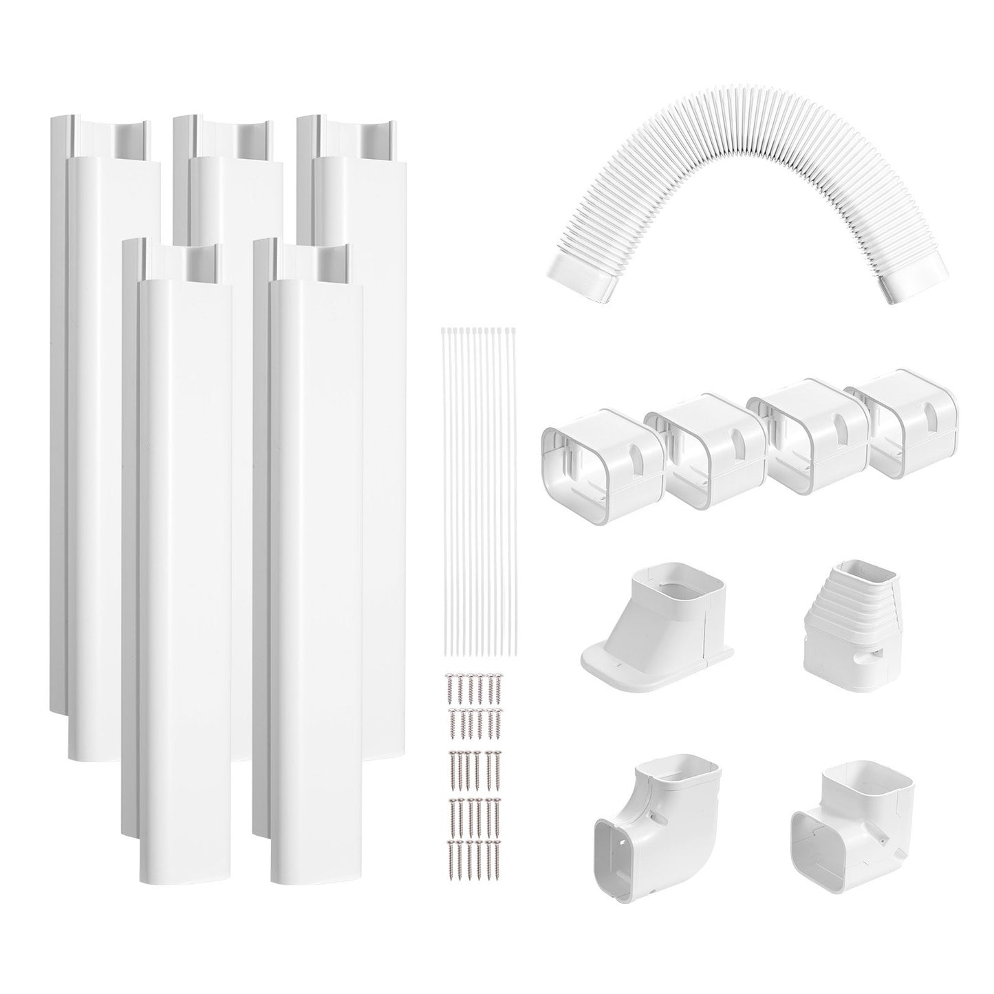 Mini Split Line Set Abdeckung 76,2 mm B 3110 mm L, dekorative PVC-Rohrleitungsabdeckung für Klimaanlagen mit 5 geraden Kanälen und kompletten Komponenten. Einfach zu installieren, überstreichbar für Wärmepumpen, weiß