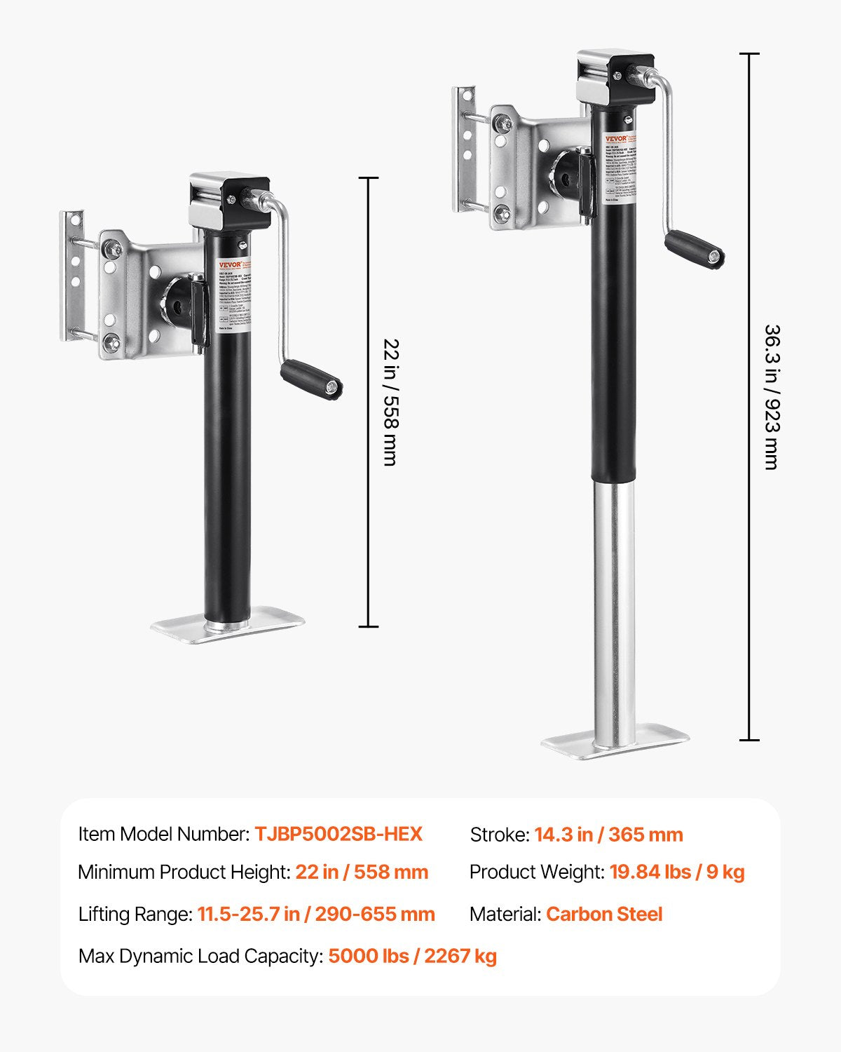 Trailer Jack, 5000 lbs Dynamic Load Capacity, Heavy Duty Swivel Bolt-on Trailer Jack, 14.3" Lift Trailer Jack Stand with Handle for RV Trailer, Horse Trailer, Utility Trailer, and Yacht Trailer