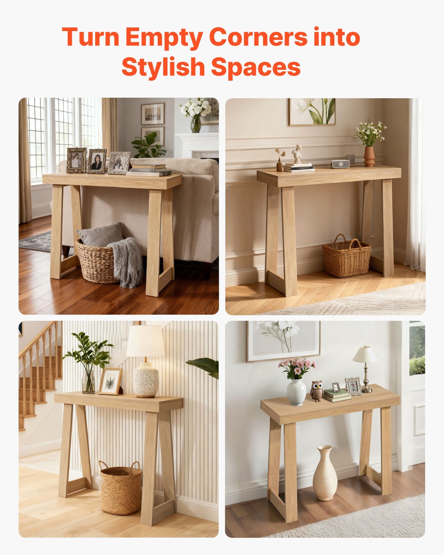 36 in Console Table, Modern Desk Behind the Couch, Wooden Rectangle Entrance Desk, Narrow Long Sofa Table Accent Stand, Ideal for Hallway, Bedroom, Living Room, Foyer, Easy Assembly, Burlywood