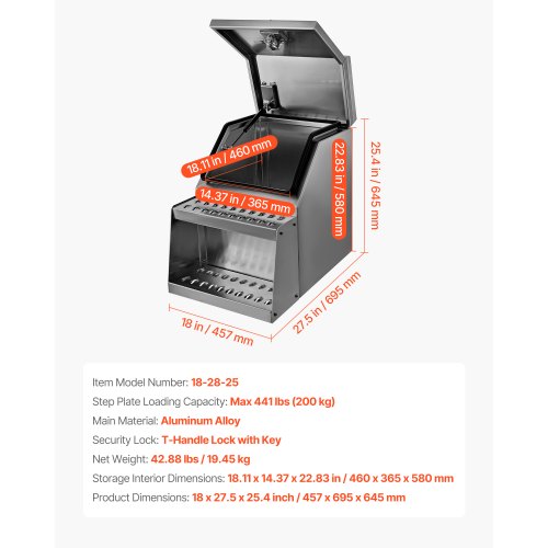 Verktygslåda för lastbilar, 457 x 695 x 645 mm Kraftig verktygslåda i aluminium, sidomonterad, vattentät sidoförvaring, sadellåda med T-handtagslås och nycklar för lastbilar, släpvagnar med plattbädd | EU