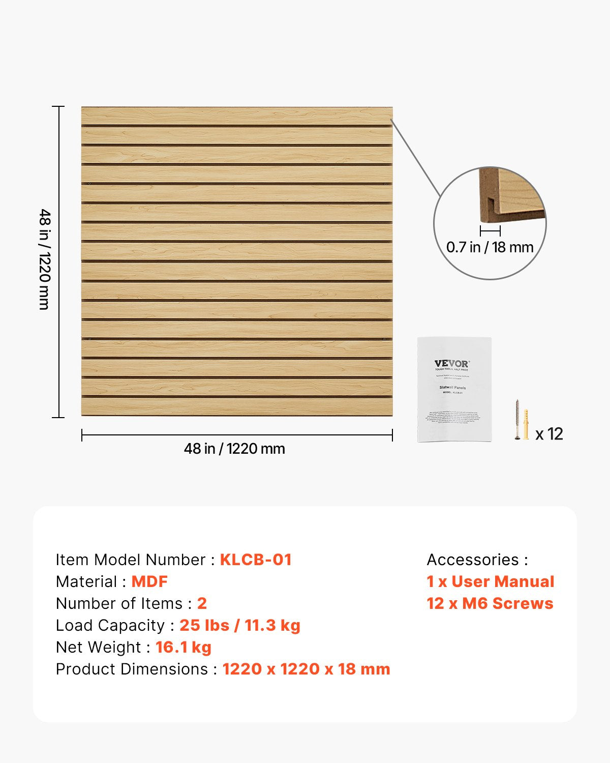 Slat Wall Paneling, 4 x 4ft, MDF Garage Slatwall with Modular Design, Natural Slat Wall Easy-to-Install Adjustable Slatwall Panel with Coupling Structure & DIY Cutting, Fit for Storage & Display