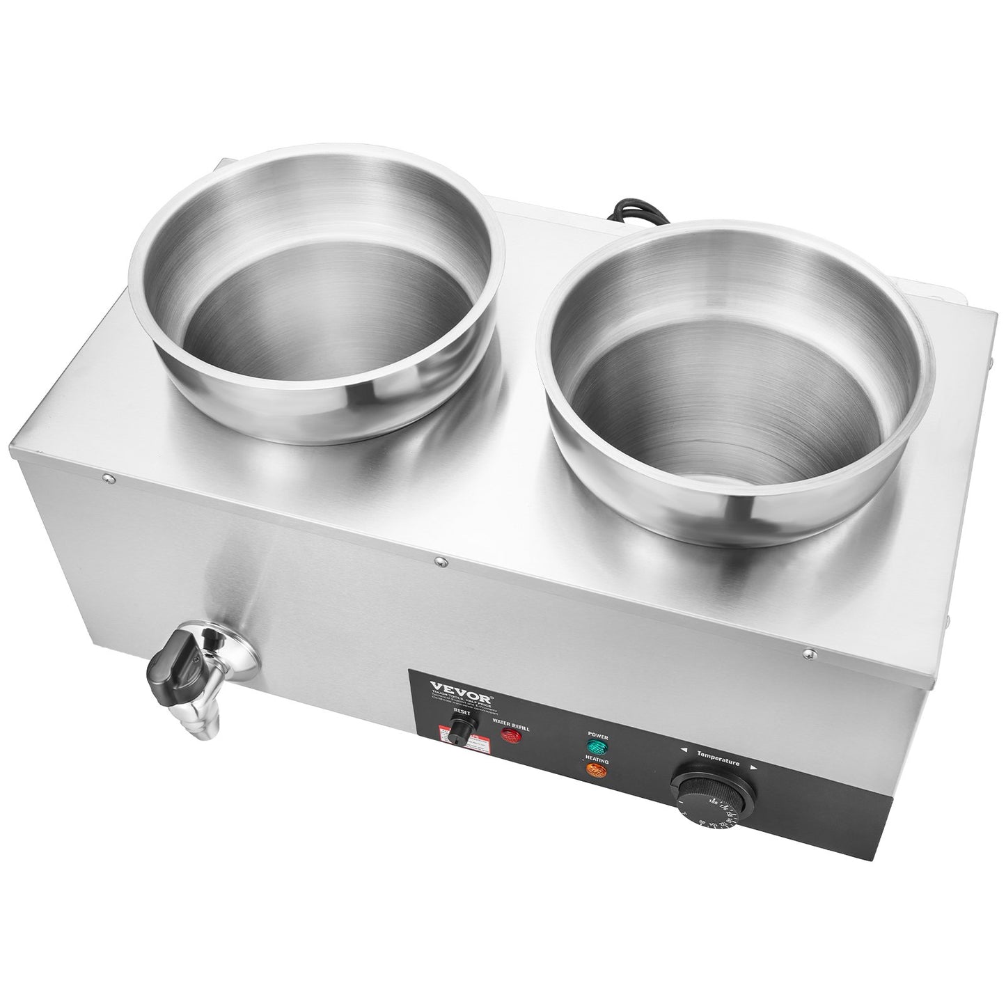 Electric Soup Warmer, Dual 7.4QT Stainless Steel Round Pot, 1200W Commercial Food Warmer, 86~185°F Adjustable Temp, Bain Marie with Anti-Dry Burn and Reset Button, for Restaurant, Buffet