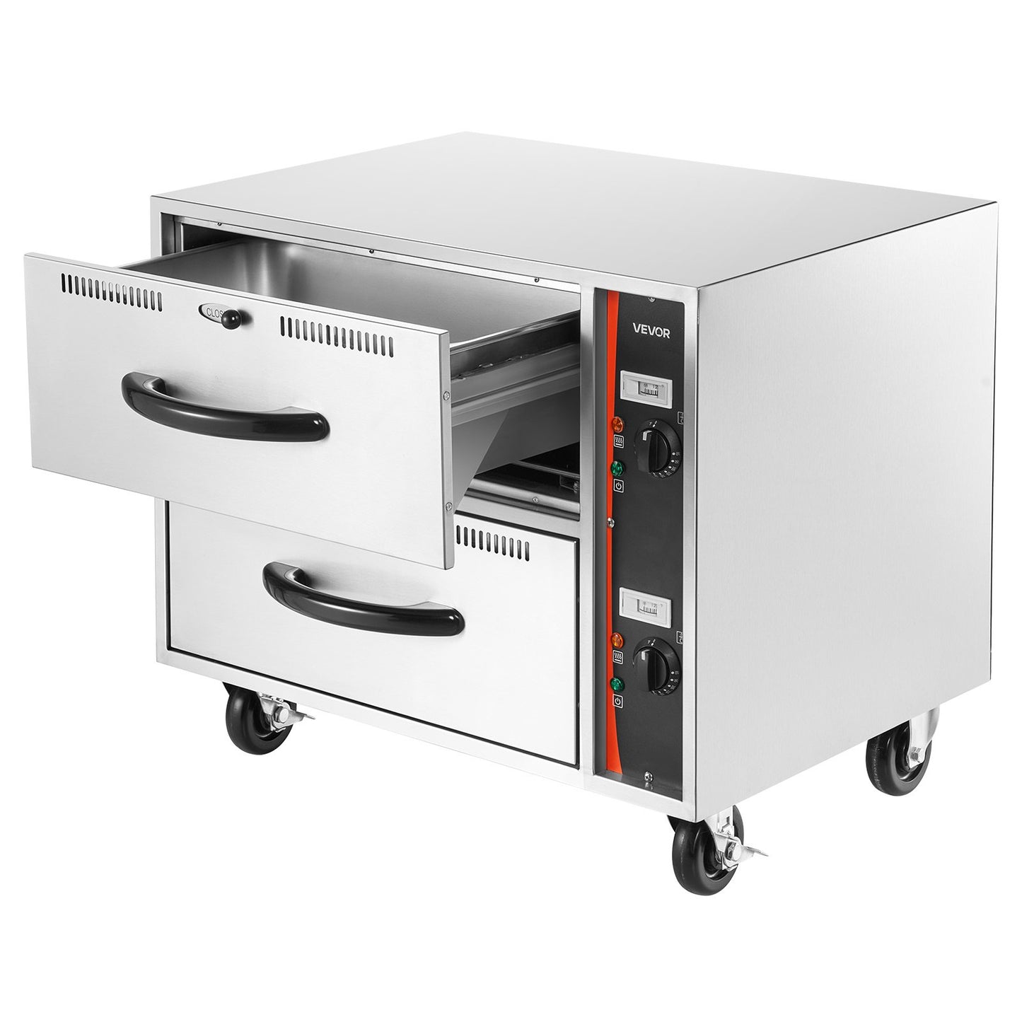 Commercial Electric Drawer Warmer, Two-Drawer Stainless Steel Food Warmer, Freestanding Standard Warming Drawer Cabinet, 85°F–185°F Wide Temperature Range, for Restaurant, Hotel Buffet & Bakery