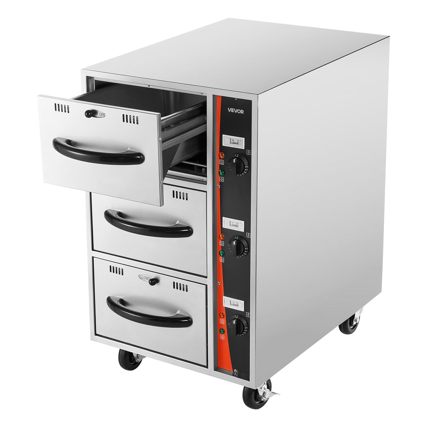 Commercial Electric Drawer Warmer, Three-Drawer Stainless Steel Food Warmer, Freestanding Compact Warming Drawer Cabinet, 85°F–185°F Wide Temperature Range, for Restaurant, Hotel Buffet & Bakery