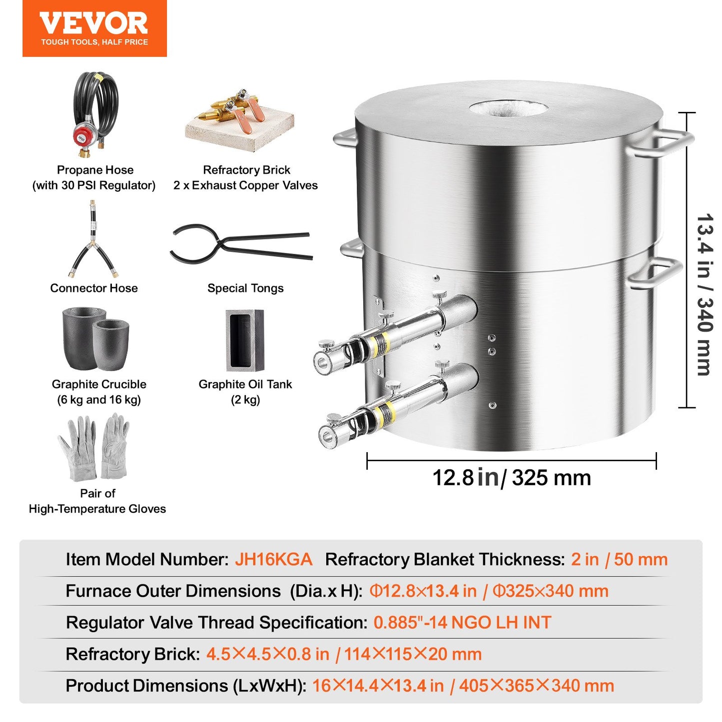 Propane Melting Furnace Kit, 16KG/35lbs Gas Metal Melting Furnace Kit, Dual Burner Foundry Home Kiln with Crucibles and Tongs, Smelting Casting Tool for Gold Silver Copper Aluminum Metal Recycle