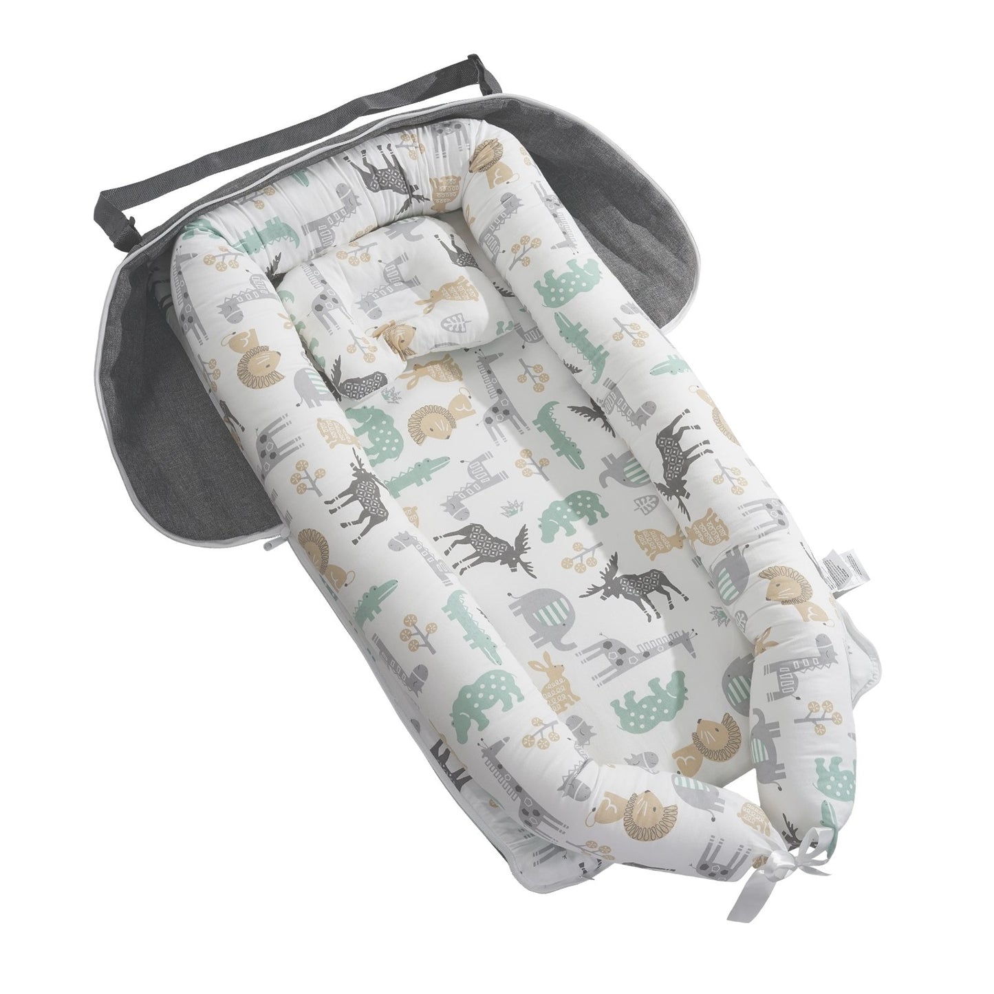 Baby Lounger Baby Nest Sleeper för nyfödd 100 % bomull med nackstöd