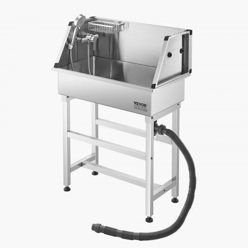 86.4 cm Stainless Steel Dog Grooming Tub with Pet Faucet | EU