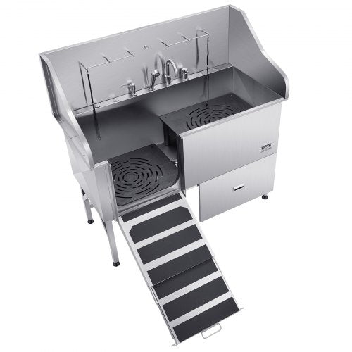 155 cm stainless steel dog grooming tub with ramp, water filter, left | EU