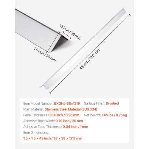 Vägghörnskydd i rostfritt stål 38x38x1217mm 10-pack med 3M-tejp | EU