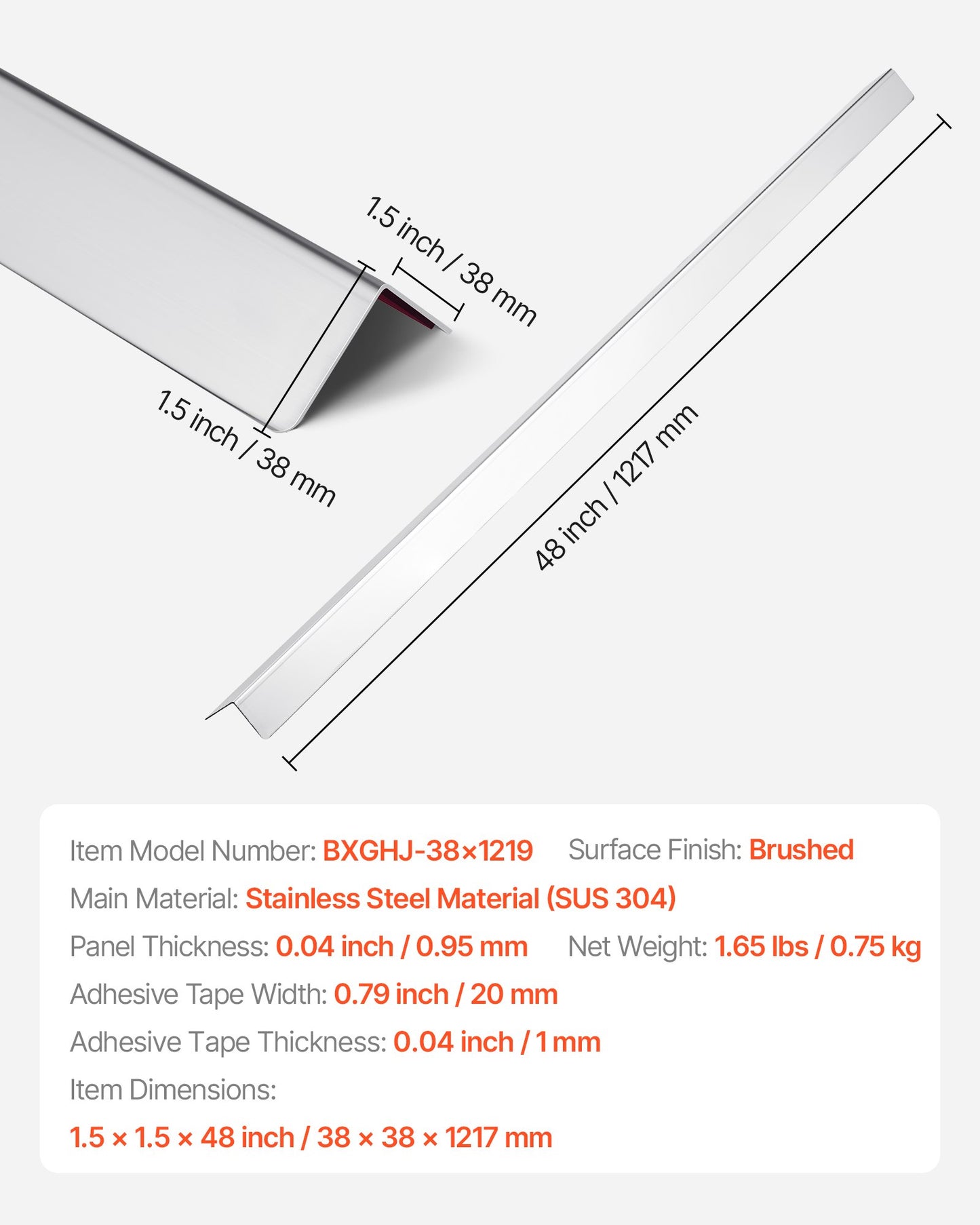 Stainless Steel Wall Corner Protector, 1.5 x 1.5 x 48 inch, 10 Pack Metal Corner Guards, 304 Stainless Steel Edge Trim 90-Degree Angle for Home,Office,Commercial Wall Protection, with 3m Tape
