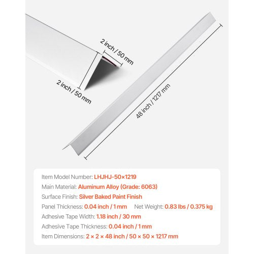 Vägghörnskydd i aluminiumlegering 50x50x1217mm 12-pack med 3M-tejp | EU