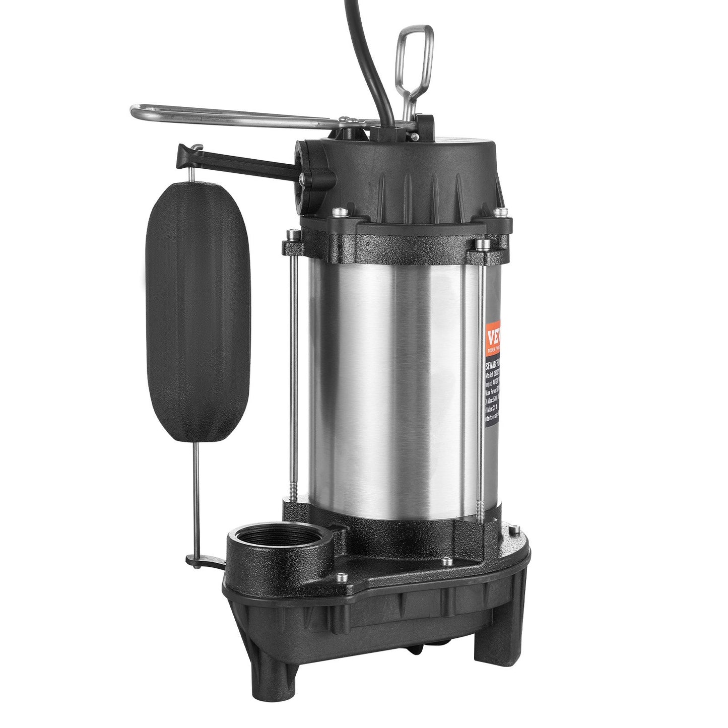 Submersible Sewage Pump, 0.75HP 5000 GPH, Cast Iron Sewage Water Pump with 28 ft Lift 10 ft Power Cord and Automatic Float Switch, Stainless Steel for Clean Flooded Basement Yard Farm Sewer