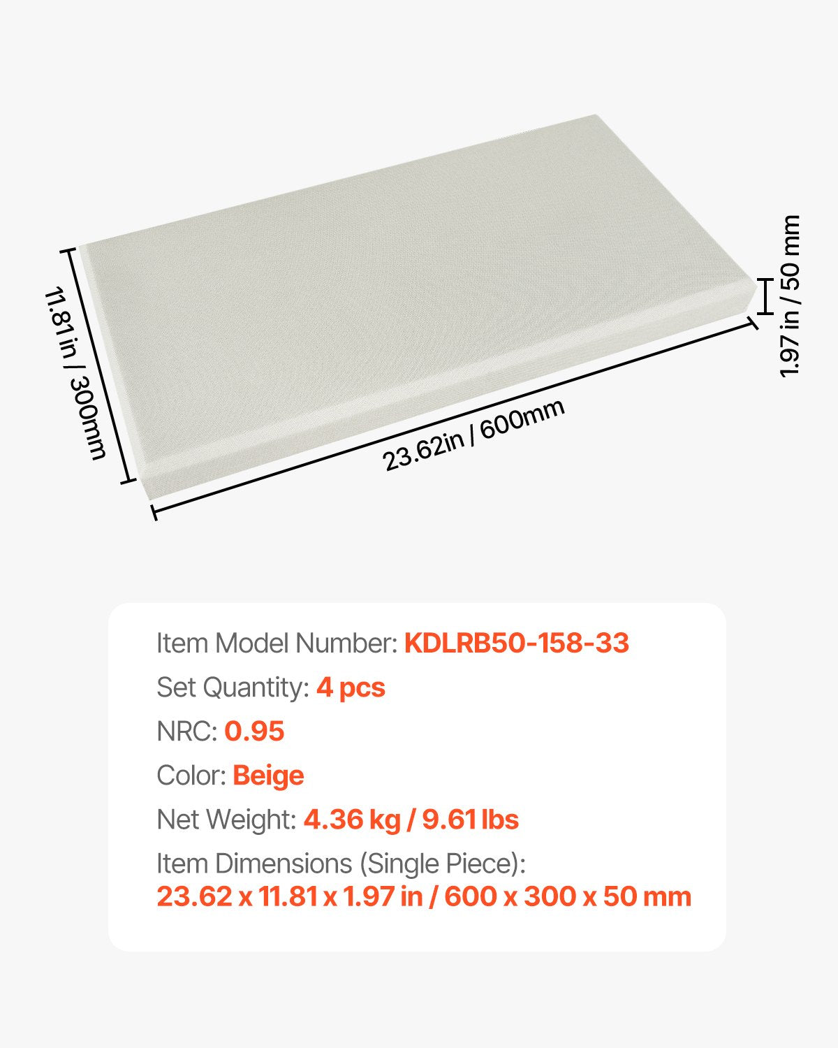 4 PCS Acoustic Panels, 2 inch Thick 23.6 x 11.8 inch Fiberglass Sound Absorbing Panels, Self-adhesive Soundproof Wall Boards, for Studios, Office, Home Theater,Meeting Room, Beige