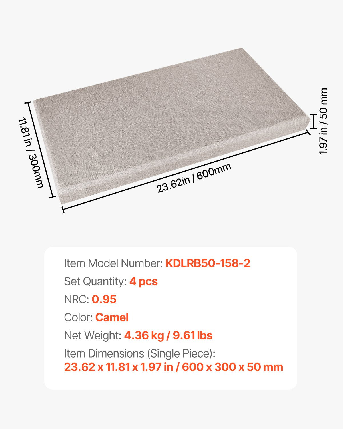 4 PCS Acoustic Panels, 2 inch Thick 23.6 x 11.8 inch Fiberglass Sound Absorbing Panels, Self-adhesive Soundproof Wall Boards, for Studios, Office, Home Theater,Meeting Room, Camel