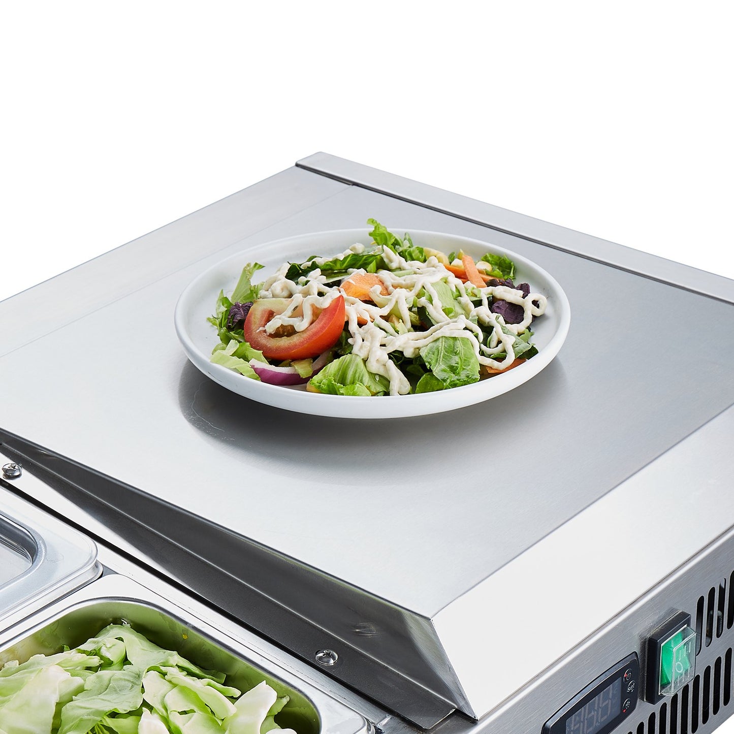 Gekühlte Salat- und Pizza-Vorbereitungsstation auf der Arbeitsplatte, 155 W, Edelstahlschutz, CE