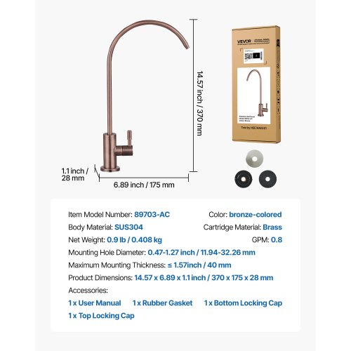 Ro vattenkran, blyfri rostfri kran, dricksvattenkranar med massiv mässingsventil, rostfria och hållbara dricksvattenkranar för kök, bardisk, café, antikbrons | EU