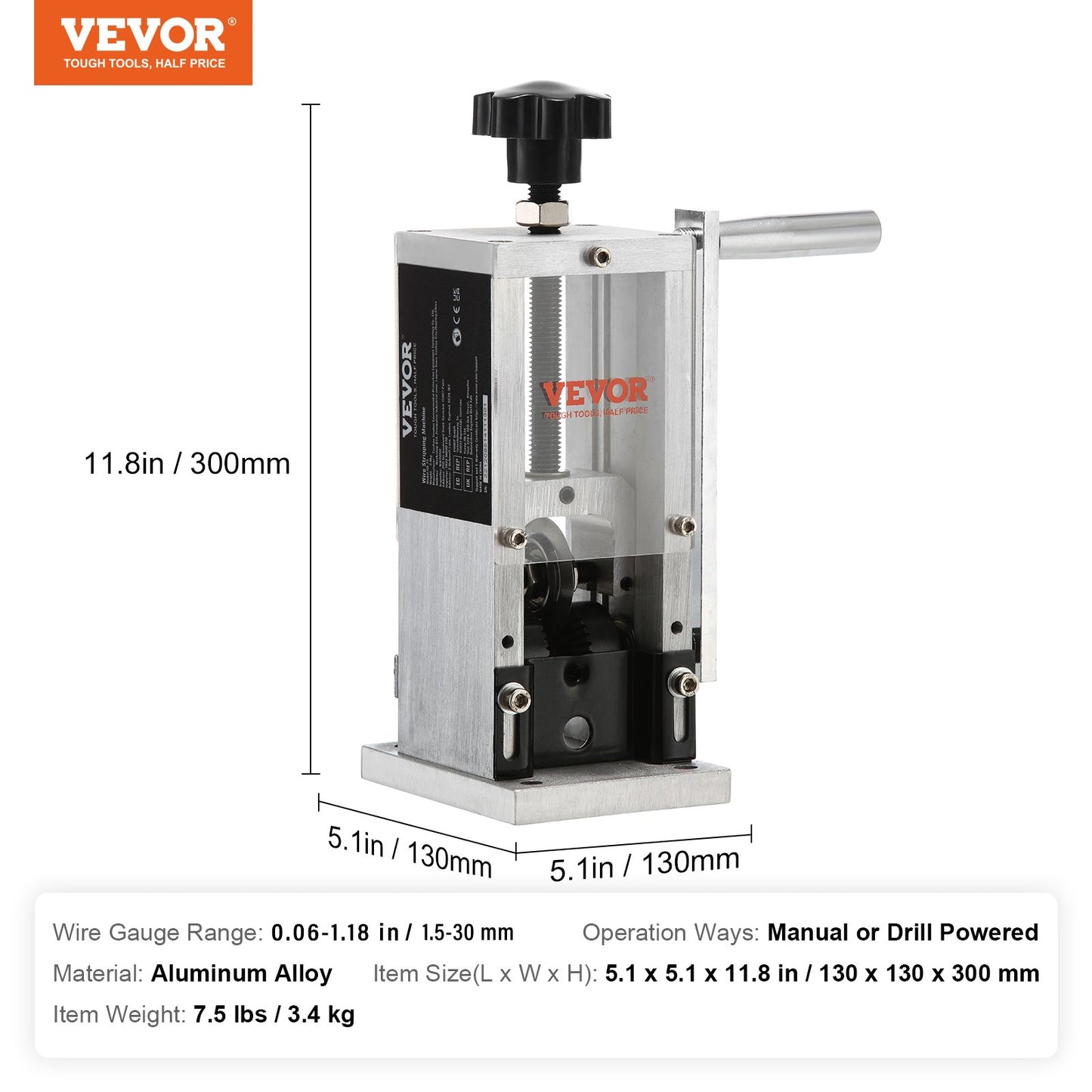 Wire Stripping Machine,Wire Stripper with Hand Crank or Drill Powered,0.06''-1.18'' Copper Wire Stripper,Visible Stripping Depth Reference,Portable Aluminum Frame Wire Peeler